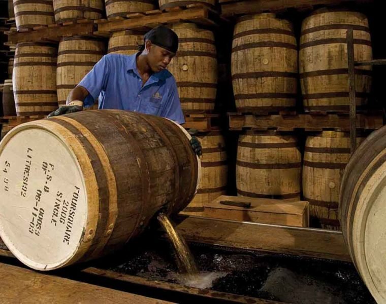 Decanting rum at Foursquare Distillery.