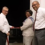 John Morphet with Prime Minister Mia Mottley and Minister of Tourism Hon Kerrie D Symmonds