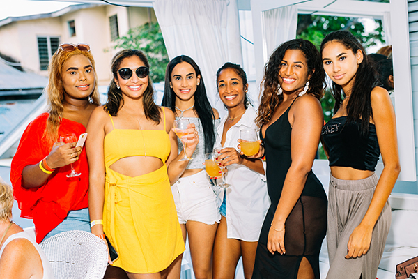 Six ladies posing at party
