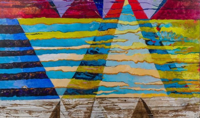 Pink Pyramids 2021 48x36 acrylic on canvas