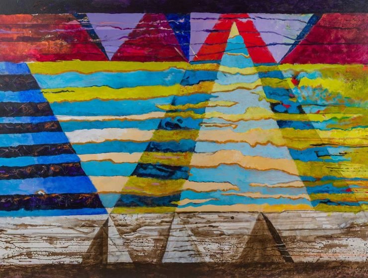 Pink Pyramids 2021 48x36 acrylic on canvas