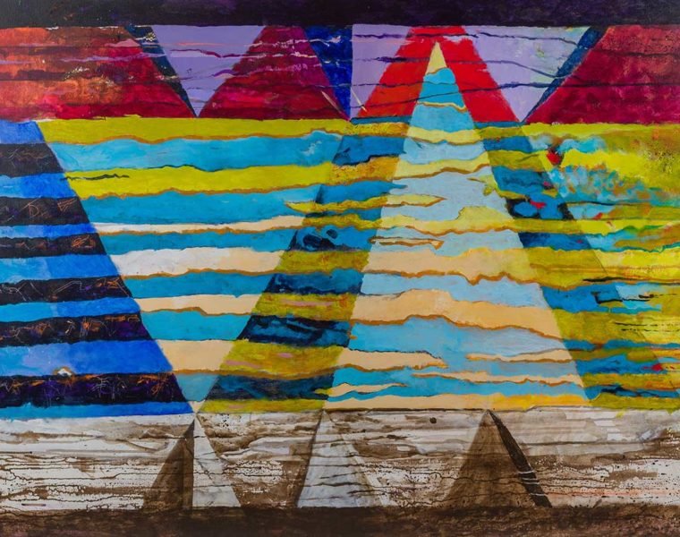 Pink Pyramids 2021 48x36 acrylic on canvas