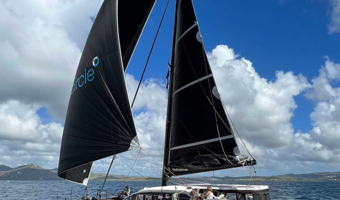 The Pom III team of the Great Circle Outremer 55 sailing in the Caribbean