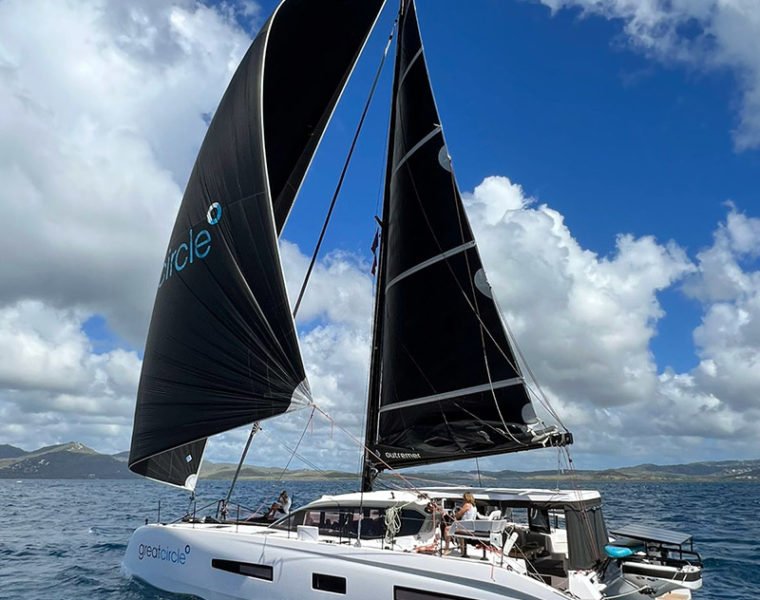 The Pom III team of the Great Circle Outremer 55 sailing in the Caribbean